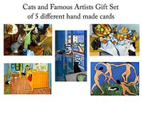 Famous Artists' Cats Greeting Card Gift Set, 5 Assorted Blank Note Cards with Matching Envelopes, Cat Gifts for Cat Lovers By Deborah Julian Art
