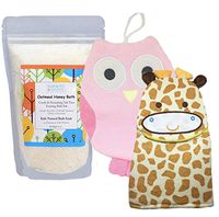 Bath Salts with Wash Cloths (Oatmeal Honey Bath + Giraffe + Pink Owl Bath Cloth)