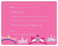 Princess Crowns Fill-in Thank You Note Cards for Kids, 5.5" X 4.25" Notecards with White Envelopes