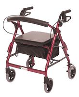 Essential Medical Supply Featherlight Demi Four Wheel Walker with Loop Hand Brakes and Pouch Basket in Red