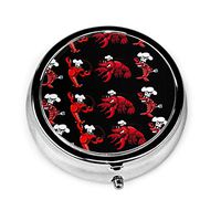 Round Pill Box Funny Crayfish Personalized Silver Steel Decorative Box Medicine Tablet Holder for Pocket Or Purse Unique Gift