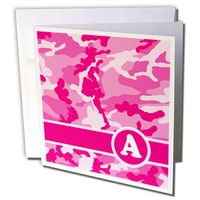 3dRose Greeting Cards, 6 x 6 Inches, Pack of 6, Cute Pink Camouflage Letter A (gc_165823_1)