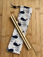 Reusable Organic Bamboo Straws with Coconut Shell Brush and Linen Whale Bag - 20% Donation to Save the Whales (2-pack, plain)