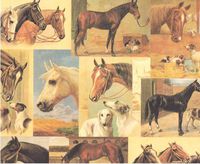 Horses, Hounds, Jack Russell Terriers Rolled Gift Wrap Paper 2 Full Sheets 27 in x 39 in