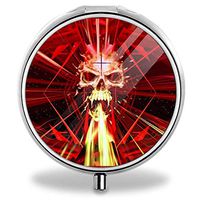 Personalized Design Round Pill Box Decorative Metal Medicine Vitamin Organizer Unique Gift (Skulls)