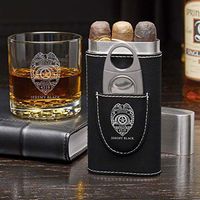 Police Badge Custom Cigar Case and Buckman Glass (Personalized Product)