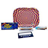 Trip 2 Clear Mini Rolling Papers (2 Packs) with Elements Roll Up Tips (2 Packs), 79mm Roller, Magnifying Card, and Leaf Lock Gear Mini Rolling Tray (Trippy) – 7 Items – Bundle