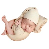 Baby Photography Props Blanket Newborn Photo Shoot Wrap Infant Outfits Boy Girl Costume Hat 3-Piece Set (Beige)