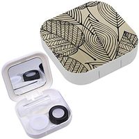 Portable Contact Lens Case Box Travel Kit Mirror + Bottle + Tweezers Container Holder [ Autumn Beige Stylized Leaf ]