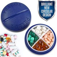 Pill Box Round for Travel - Mini Compact Portable 4 Compartment Pills Case Organizer, Vitamin and Medication Dispenser Holder for Up to 4 Times A Day, BPA Free Pill Reminder by MEDca