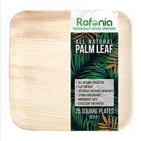 Refonia All Natural Bamboo Palm Leaf Plates - 6” Square Dessert Plates - 25 Count - 100% Compostable & Biodegradable, BPA Free - Disposable - Excellent for Parties & Wedding