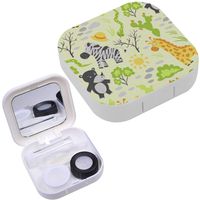 Portable Contact Lens Case Box Travel Kit Mirror + Bottle + Tweezers Container Holder [ Cartoon Safari Animals ]