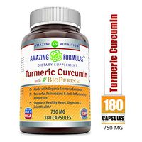 Amazing Formulas Organic Turmeric Curcumin with Bioperine - 750 Mg,180 Capsules (Non-GMO, Gluten Free) - Made with Organic Turmeric Curcumin - Powerful Antioxidant & Anti-Inflammatory Properties