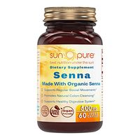 Sun Pure Premium Quality Organic Senna 500 mg Veggie Capsules Glass Bottle -60 Count -Supports Regular Bowel Movements -Promotes Natural Colon Cleansing -Supports Healthy Digestive System