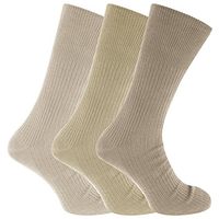 Mens Big Foot Non Elastic Diabetic Socks (3 Pairs) (US 12-15) (Shades Of Beige)