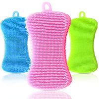 3 Pieces Silicone Sponge Dish Washing Scrubber Household Cleaning Sponge Kitchen Gadgets Brush Accessories for Dishes (Green, Blue, Pink)