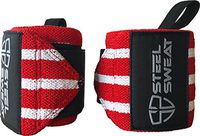Steel Sweat Wrist Wraps - Best for Weight Lifting, Powerlifting, Gym and Crossfit Training - Heavy Duty Support - Red/White Stripes 18"