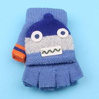 Bobioy Boy Girl Flip Knit Wool Gloves for Female Outdoor Sports Blue Robot Pattern
