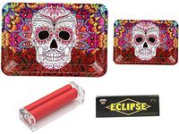 Eclipse Candy Skull Design 4pc Handy Durable Metal Rolling Tray Kit Gift Set