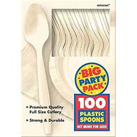 Amscan 43601.57 Plastic Spoons, 5" x 3.3", Vanilla Crème