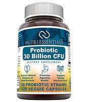 Nutri Essentials Probiotic 30 Billion CFU 10 Strains (Non-GMO) Including Acidophilus, plantarum, rhamnosus etc * Supports Digestive & Immune Health * 120 Veggie Capsules