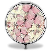 IMLONE Pill Organizer, Customized Pink Butterflies Pill Boxes with 3 Components for Purse