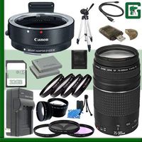 Canon EF-M Lens Adapter Kit for EF/EF-S Lenses and EF 75-300mm Lens + 32GB Green's Camera Package