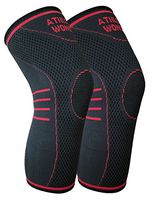 Athletic Wonder Bamboo Charcoal Copper Infused Compression Knee Sleeve Recovery Brace (1 Pair) - Medium - Black/Red