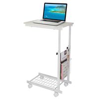 Height Adjustable Mobile Laptop Stand Desk cart, C-Shaped Overbed Sofa Side End Table Coffee Tray Snack Table with Rolling Wheels and Storage Basket for Home Bedroom Office Workstation(White)