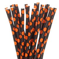 Black with Orange Polka Dot Paper Straws - Black and Orange, Polka Dot (75)