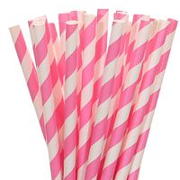 Hot Pink Striped Paper Straw (75)