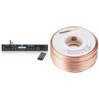Pyle - Upgraded Premium Rack Mount Bluetooth Receiver, Bluetooth Wireless Streaming, 200 Watt, w/ Digital ID3 LCD Display from - PDA7BU & AmazonBasics SW100ft  16-Gauge Speaker Wire - 100 Feet