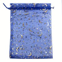 ANSLEY SHOP 100 Moon Star Organza Drawstring Pouches Candy Jewelry Party Wedding Favor Present Bags (Royal Blue, 4 x 6 Inch)