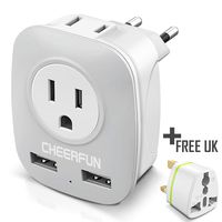 European Adapter, European Travel Plug Adapter with 2 USB Port, International Travel Adapter 2AC Outlet for Almost All Countries To Europe EU, Type C Plug+Type G Plug Power Adapter (Small)
