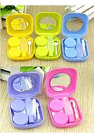 Lunar Baby 2 PCS Mini Travel Contact Lens Case Kit Holder Mirror Box (Pink or Blue or Purple or Green or Yellow)