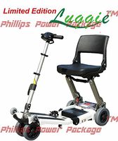 Free Rider USA - Luggie Standard - Compact Lightweight Foldable Scooter - 4-Wheel - Ivory - Phillips Power Package TM - to $500 Value