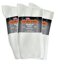 Extra Wide Men's White Medical (Diabetic) Mid Calf Crew Sock, Shoe Size 8-11 Up to 6E Wide 3PK, Antimicrobial, Made in USA!
