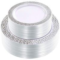 WDF 102pcs Silver Plastic Plates - White with Hammered Design Disposable Wedding Party Plastic Plates Include 51 Plastic Dinner Plates 10.25inch,51 Salad/Dessert Plates 7.5inch