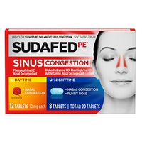 Sudafed PE Sinus Congestion Day + Night Maximum Strength Decongestant Tablets, 20 ct