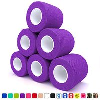 Cohesive Bandage 2" x 5 Yards, 6 Rolls, Self Adherent Wrap Medical Tape, Adhesive Flexible Breathable First Aid Gauze Ideal for Stretch Athletic, Ankle Sprains, Swelling, Sports, Human, Animal, Purple