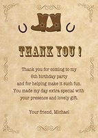 30 Personalized Thank You Cards Brown Vintage Cowboy Boots Horseshoe Western Rodeo Design Birthday Party + 30 White Envelopes