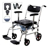 Toilet Seat Commode Chair with Wheels,Shower Wheelchair Transport Chair,Adjustable armrest,Removable Pedal,for Elder Disabled Pregnant Women