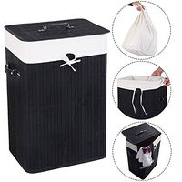 Takefuns Single Lattice Bamboo Folding Basket Body with Cover, Laundry Basket,Cloth Storage Basket Dirty Clothes Hamper for Apartment, Dormitory - Black