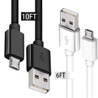 2 Pack Micro USB Cable White 6ft Short and Black 10ft Long Charger Cable Android Phone Charging Cord for Galaxy S7 S6 Edge Note 4/LG/HTC/Samsung Tablets Accessories/PS4/Car,USB A to Micro USB B Cable