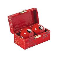 Chinese Yin Yang Health Balls w/ Chimes - Stress Relief Meditation Red Ying -HANDMADE