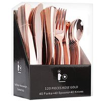 120 Piece Plastic Silverware Set, Rose Gold Plastic Cutlery, Extra Heavyweight Disposable Flatware Includes: 40 Forks, 40 Knives and 40 Spoons(IOOOOO)