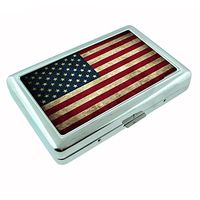Vintage American Flag D1 Silver Metal Cigarette Case Patriotic Freedom American Heroes Veterans
