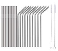 Buyer Star Metal Straws 20-piece Silver Reusable Stainless Steel Drinking Straws with 2 cleaning brush for Milkshakes, Frozen Drinks, Smoothies, Bubble Tea