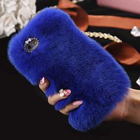 Cfrau Furry Case with Black Stylus for Samsung Galaxy A8 Plus 2018,Winter Warmed Fashion Faux Rabbit Bunny Fur Fluffy Plush Soft Case with Cute 3D Crystal Bowknot,Blue