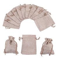 NBEADS 30 Pcs 4.72" Long Burlap Packing Pouches with Drawstring, Linen Burlap Pouches Gift Bags Small Candy Pouch Gunny Sack Bags for Christmas Party Wedding Favors Jewelry Bags, Dark Khaki